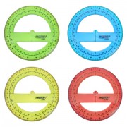 Транспортир пластиковый 10 см, 360 градусов, ПИФАГОР, прозрачный, неоновый, ассорти, 210848