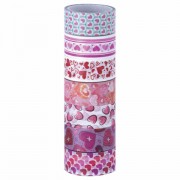 Клейкие WASHI-ленты для декора 'СЕРДЦА', 15 мм х 3 м, 7 цветов, рисовая бумага, ОСТРОВ СОКРОВИЩ, 661708