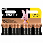 Батарейки КОМПЛЕКТ 10 шт., DURACELL Basic ОРИГИНАЛ, AA (LR6, 15А), алкалиновые, пальчиковые