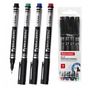 Маркеры перманентные BRAUBERG 'Jet', НАБОР 4 ЦВЕТА, супертонкий металлический наконечник 0,5 мм, 150511