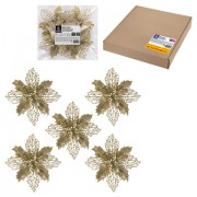 Украшение ёлочное КОМПЛЕКТ 5 шт. 'Цветок с клипсой', диаметр 15 см, ПВХ, золото, ЗОЛОТАЯ СКАЗКА, 592603