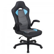 Кресло компьютерное BRABIX 'Skill GM-005', откидные подлокотники, экокожа, черное/голубое, 532497