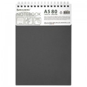 Блокнот А5, 80 л., силиконовый гребень, обложка пластик, клетка, BRAUBERG, серый, 117562