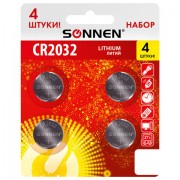 Батарейки литиевые SONNEN Lithium CR2032, 'таблетки, дисковые, кнопочные', КОМПЛЕКТ 4 шт., блистер, 457142