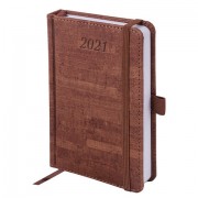 Ежедневник датированный 2021 МАЛЫЙ ФОРМАТ (100х150 мм) А6, BRAUBERG 'Wood', кожзам, держатель для ручки, коричневый, 111426