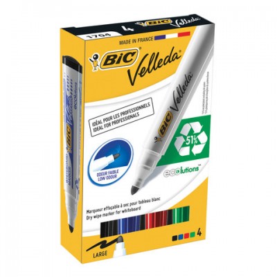 Маркеры для доски BIC, НАБОР 4 шт., АССОРТИ, 'Velleda', круглый наконечник, 1,4-5 мм, 904941