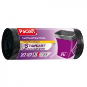 Мешки для мусора 30 л, черные, в рулоне 20 шт., ПНД, 7,3 мкм, 50х60 см, PACLAN 'Standart'