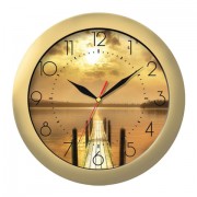 Часы настенные TROYKA 11171146, круг, с рисунком 'Закат', золотая рамка, 29х29х3,5 см