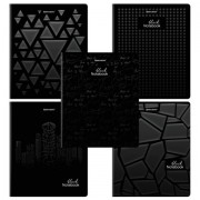 Тетрадь А5, 48 л., BRAUBERG, скоба, клетка, матовая ламинация, выборочный лак, 'Black' (микс в спайке), 404375