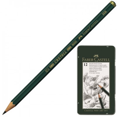 Карандаши чернографитные FABER-CASTELL, НАБОР 12 шт., 'Castell 9000 Art Set', 2H-8B, металлическая коробка, 119065