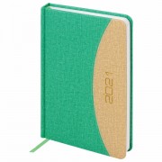Ежедневник датированный 2021 А5 (138x213 мм) BRAUBERG 'SimplyNew', кожзам, зеленый/кремовый, 111408