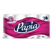 Бумага туалетная бытовая, спайка 8 шт., 3-слойная (8х16,5 м), PAPIA, 5080721