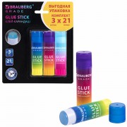 Клей-карандаш 21 г, ВЫГОДНАЯ УПАКОВКА, BRAUBERG 'Grade', 3 штуки на блистере, PVP-основа, 271248