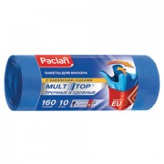 Мешки для мусора 160 л, с ушками, синие, рулон 10 шт., ПВД, 30 мкм, 90х125 см, PACLAN 'Multitop', 134442