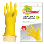 Перчатки МНОГОРАЗОВЫЕ латексные ЛЮБАША 'ЭКОНОМ', хлопчатобумажное напыление, размер 9-10, XL (очень большой), желтые, вес 34 г, 603786