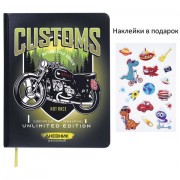 Дневник 1-4 класс 48 л., кожзам (твердая с поролоном), печать, наклейки, ЮНЛАНДИЯ, 'Мотоцикл', 106186