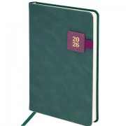 Ежедневник датированный 2026 А5 138х213 мм, BRAUBERG 'Accent', под кожу, держатель, зеленый/бордо, 117387