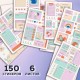 Стикербук для скрапбукинга А5, 6 листов, 150 цветных стикеров, на скрепке, BRAUBERG, 'Bullet Journal', 666052