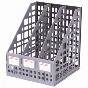 Лоток вертикальный для бумаг BRAUBERG 'MAXI Plus', 240 мм, 3 отделения, сетчатый, сборный, серый, 237014
