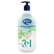 Гель для душа 3 в 1 для тела, рук и ванны 1 л, AURA FAMILY 'Увлажняющий коктейль', дозатор, 14953