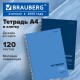 Тетрадь А4, 120 л., BRAUBERG, гребень, клетка, матовая ламинация, 'Классика Blue', 405643