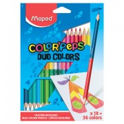Карандаши двухцветные MAPED (Франция) 'Color Pep's' 18 шт., 36 цветов, трехгранные, двусторонние, 829601