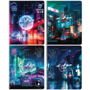 Тетради ДЭК А5 48 л. КОМПЛЕКТ 4 шт., BRAUBERG, гребень, клетка, глянцевый лак, 'Киберпанк', 404665