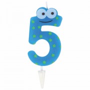 Свеча-цифра для торта '5' 'С глазками', 6 см, ЗОЛОТАЯ СКАЗКА, с держателем, в блистере, 591408