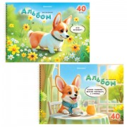Альбомы для рисования ДЭК, А4, 40 л., КОМПЛЕКТ 2 шт., гребень, глянцевый лак, BRAUBERG, 200х290 мм, 'Корги', 107739
