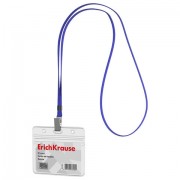 Бейдж горизонтальный ERICH KRAUSE (95х58 мм), корпус прозрачный из мягкого ПВХ, цвет ленты синий, 63708