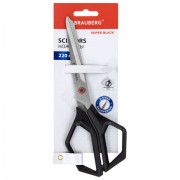 Ножницы BRAUBERG 'Super black' 220 мм, черные, 3-сторонняя заточка, ручки из ABS-пластика, 238855