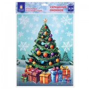 Наклейка для окон двусторонняя, 30х38 см, 'Новогодняя ель', глиттер, серебро, ЗОЛОТАЯ СКАЗКА, 592577