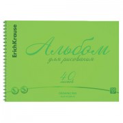 Альбом для рисования обложка пластик, А4, 40 л., гребень, 120 г/м2, перфорация, Erich Krause, 'Neon', зеленый, 58605