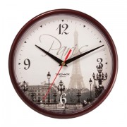 Часы настенные TROYKA 91931927, круг, с рисунком 'Paris', коричневая рамка, 23х23х4 см