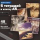 Тетради ДЭК А5 48 л. КОМПЛЕКТ 5 шт. BRAUBERG скоба, клетка, матовая ламинация, GRACE, 404935