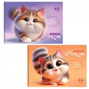 Альбомы для рисования ДЭК, А4, 40 л., КОМПЛЕКТ 2 шт., гребень, Soft-touch, BRAUBERG, 200х290 мм, 'Мурчики', 107737