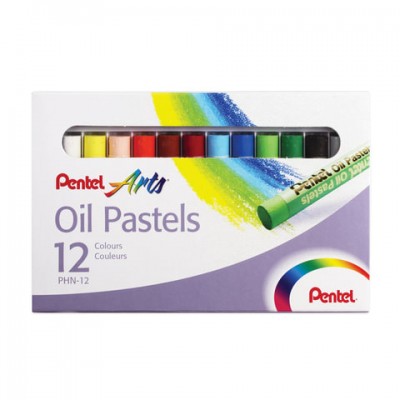 Пастель масляная художественная PENTEL 'Oil Pastels', 12 цветов, круглое сечение, картонная упаковка, PHN4-12