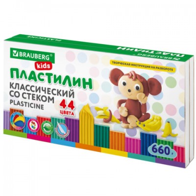 Пластилин классический BRAUBERG KIDS, 44 цвета, 660 г, стек, ВЫСШЕЕ КАЧЕСТВО, 106679