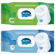 Бумага туалетная влажная 50 шт., AURA 'Ultra Comfort' с пластиковым клапаном, 8027