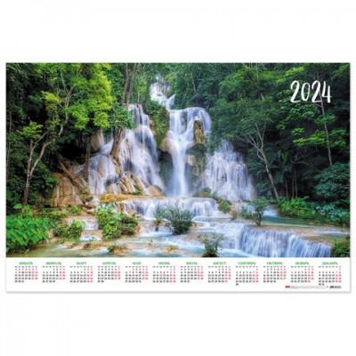 Календарь настенный листовой на 2024 г., формат А1 90х60 см, 'Величие водопадов', HATBER, Кл1_29582