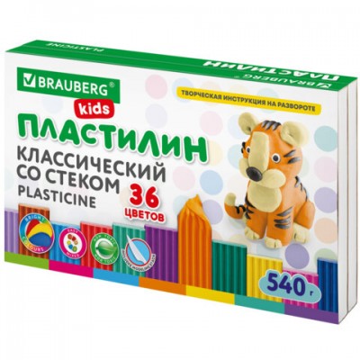 Пластилин классический BRAUBERG KIDS, 36 цветов, 540 г, стек, ВЫСШЕЕ КАЧЕСТВО, 106678