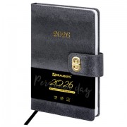 Ежедневник датированный 2026 А5 138х213 мм, BRAUBERG 'Elegant', под кожу, застежка, черный, 117368
