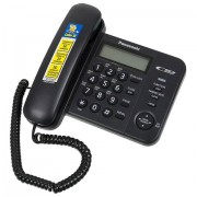Телефон PANASONIC KX-TS2356RUB, черный, память 50 номеров, АОН, ЖК-дисплей с часами, тональный / импульсный режим