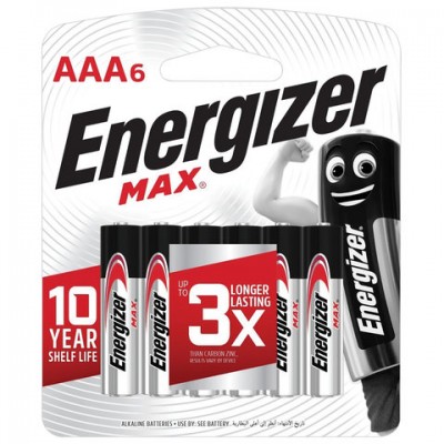 Батарейки КОМПЛЕКТ 6 шт., ENERGIZER Max, AAA (LR03, 24А), алкалиновые, мизинчиковые, блистер, E301532701