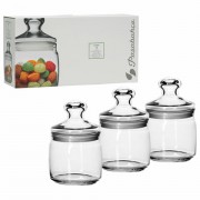 Банка для сыпучих продуктов, с крышкой, КОМПЛЕКТ 3 штуки, 500 мл, стекло, PASABAHCE 'ЧЕШНИ', фирменная подарочная упаковка, 97424