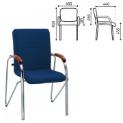 Кресло для приемных и переговорных 'Samba', деревянные накладки, хромированный каркас, кожзам, синий