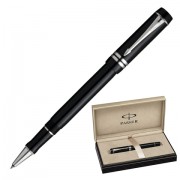 Ручка-роллер подарочная PARKER 'Duofold Black PT', черный корпус, платиновое покрытие деталей, черная, S0690620