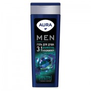 Гель для душа 3 в 1, шампунь + кондиционер 380 мл, AURA MEN 'Экстра Свежесть', 13919