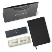 Ручка шариковая PARKER 'Jotter Core Stainless Steel GT', ежедневник А5 черный, пакет, 880886