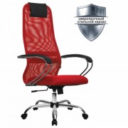 Кресло офисное МЕТТА 'SU-B-8' хром, ткань-сетка, сиденье мягкое, красное